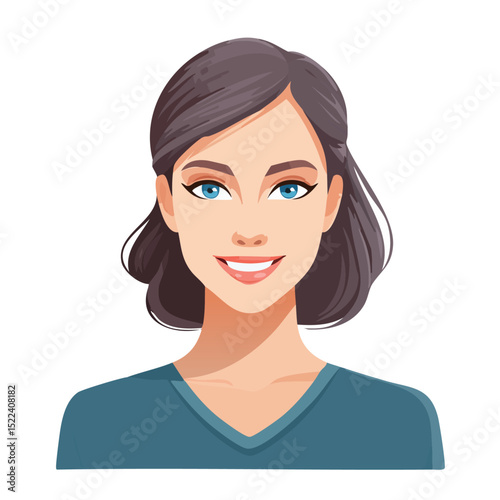 Flat Vector. Portrait of only one Woman. Simple Background.
