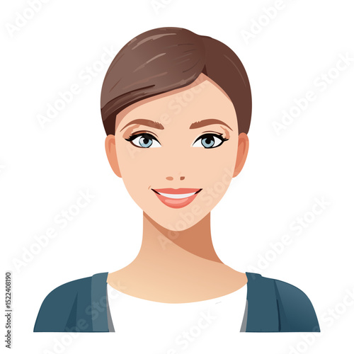 Flat Vector. Portrait of only one Woman. Simple Background.