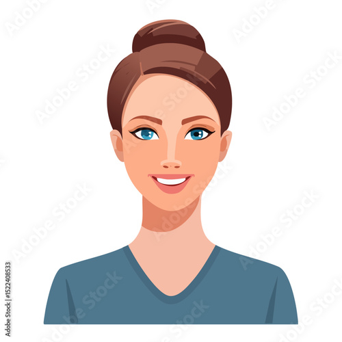 Flat Vector. Portrait of only one Woman. Simple Background.