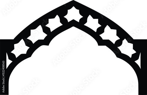 Black Gothic Arch Silhouette with Star Cutouts Architectural Illustration
