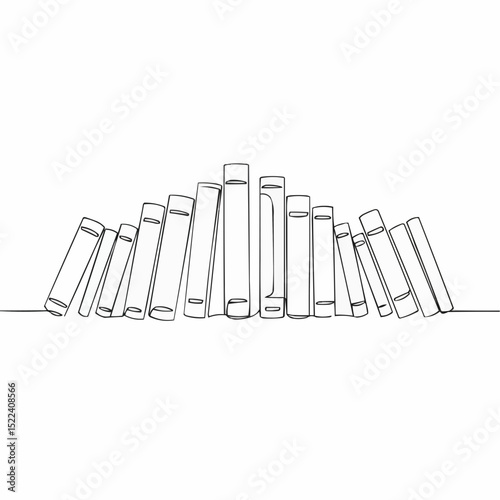 A line drawing of several books arranged.