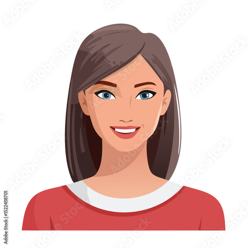 Flat Vector. Portrait of only one Woman. Simple Background.