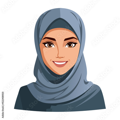 Flat Vector. Portrait of only one Woman. Simple Background.