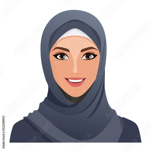 Flat Vector. Portrait of only one Woman. Simple Background.