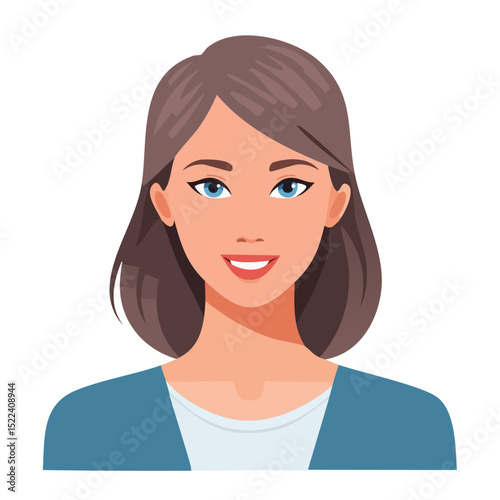 Flat Vector. Portrait of only one Woman. Simple Background.