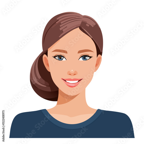 Flat Vector. Portrait of only one Woman. Simple Background.