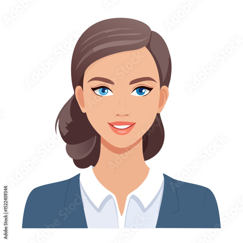 Flat Vector. Portrait of only one Woman. Simple Background.