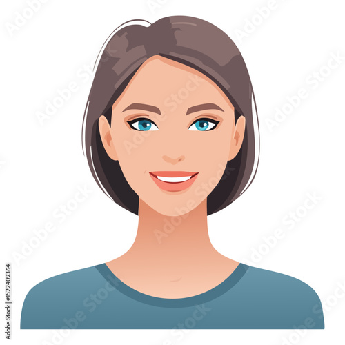Flat Vector. Portrait of only one Woman. Simple Background.