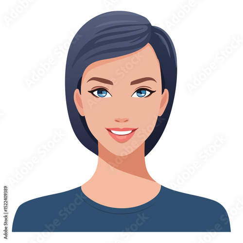 Flat Vector. Portrait of only one Woman. Simple Background.