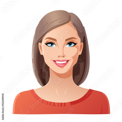 Flat Vector. Portrait of only one Woman. Simple Background.