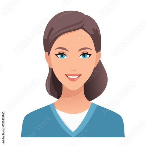 Flat Vector. Portrait of only one Woman. Simple Background.