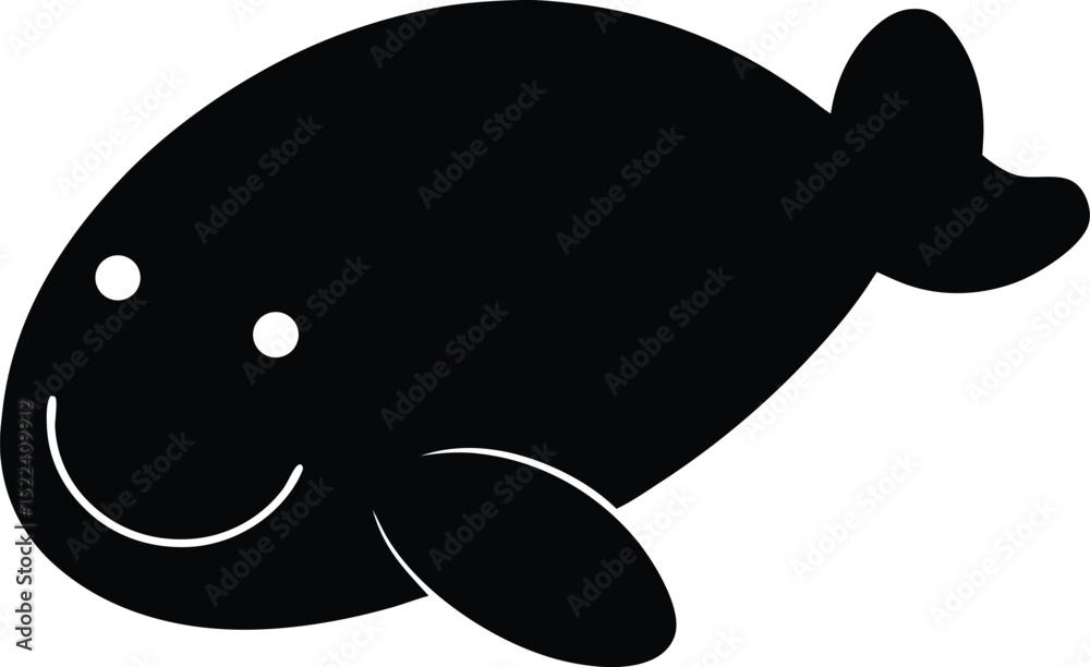 Adorable Cartoon Whale Illustration Simple Black Silhouette Design Adorable Cartoon Whale Illustration Simple Black Silhouette Design