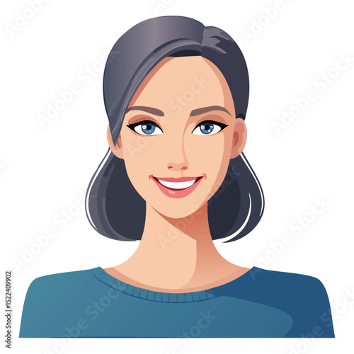 Flat Vector. Portrait of only one Woman. Simple Background.