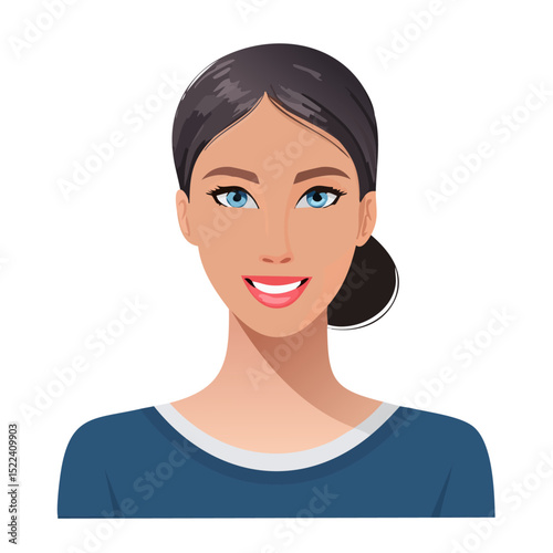 Flat Vector. Portrait of only one Woman. Simple Background.