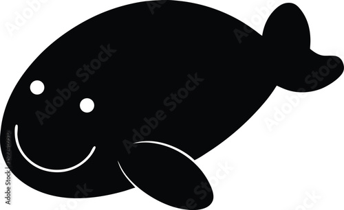 Adorable Cartoon Whale Illustration Simple Black Silhouette Design