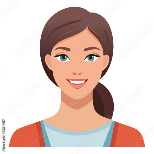 Flat Vector. Portrait of only one Woman. Simple Background.
