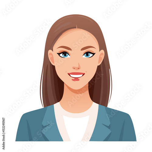Flat Vector. Portrait of only one Woman. Simple Background.