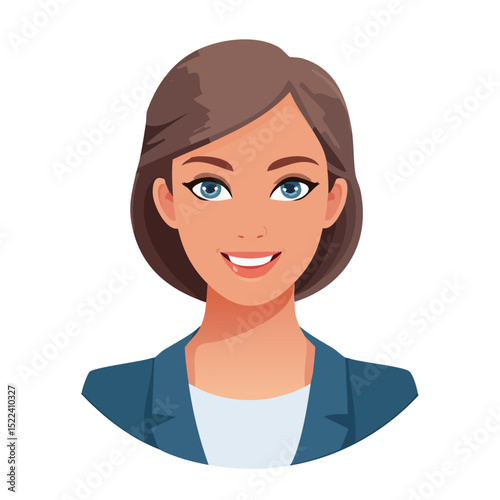 Flat Vector. Portrait of only one Woman. Simple Background.