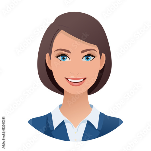 Flat Vector. Portrait of only one Woman. Simple Background.