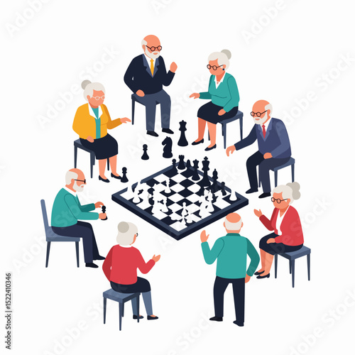 Seniors playing chess social gathering community