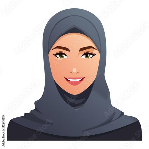 Flat Vector. Portrait of only one Woman. Simple Background.