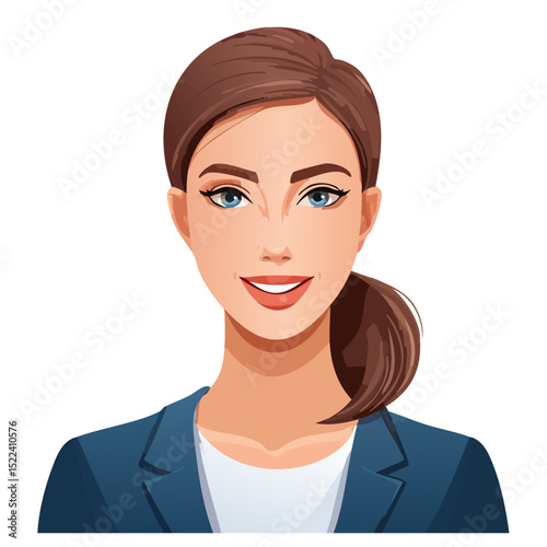 Flat Vector. Portrait of only one Woman. Simple Background.