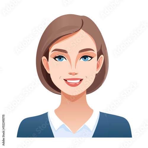 Flat Vector. Portrait of only one Woman. Simple Background.