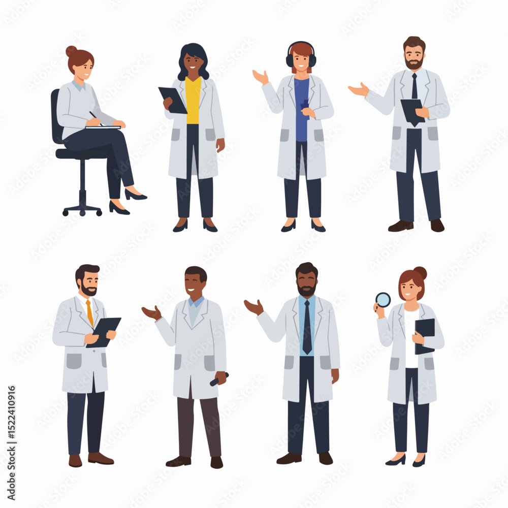 Medical doctors in lab coats, diverse group Medical doctors in lab coats, diverse group