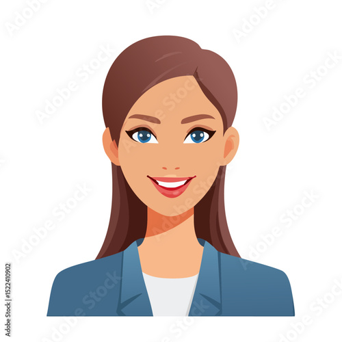 Flat Vector. Portrait of only one Woman. Simple Background.