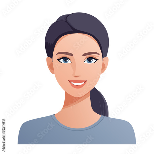 Flat Vector. Portrait of only one Woman. Simple Background.