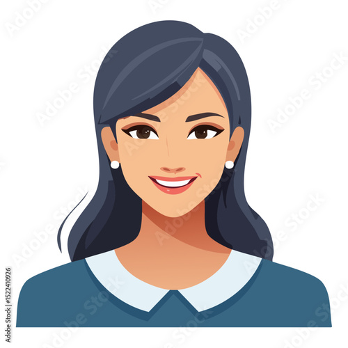 Flat Vector. Portrait of only one Woman. Simple Background.