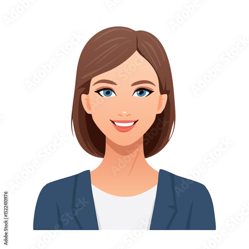 Flat Vector. Portrait of only one Woman. Simple Background.