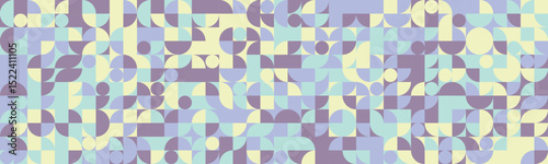 Abstract geometric pattern featuring pastel circles and squares.  Ideal for website backgrounds, textile designs, or modern art projects.