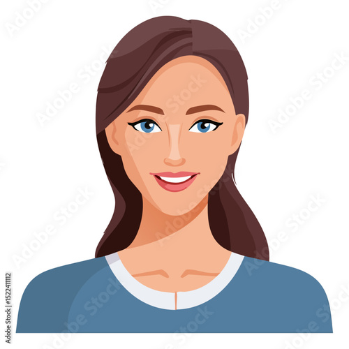 Flat Vector. Portrait of only one Woman. Simple Background.