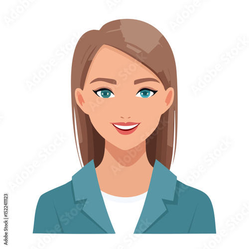 Flat Vector. Portrait of only one Woman. Simple Background.
