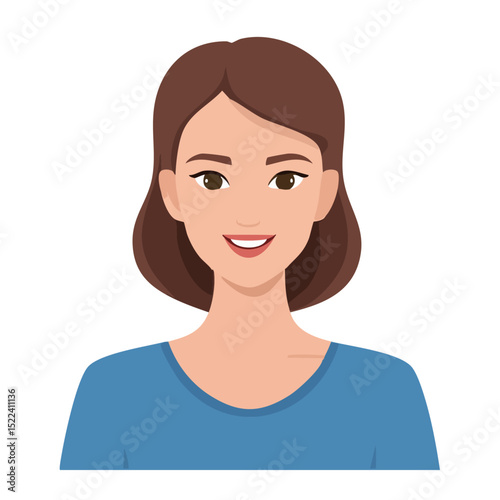 Flat Vector. Portrait of only one Woman. Simple Background.