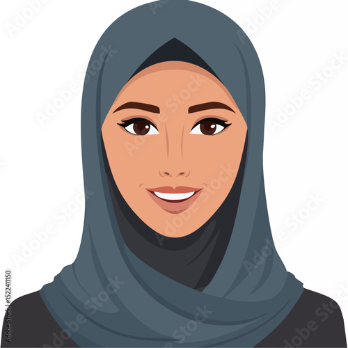Flat Vector. Portrait of only one Woman. Simple Background.