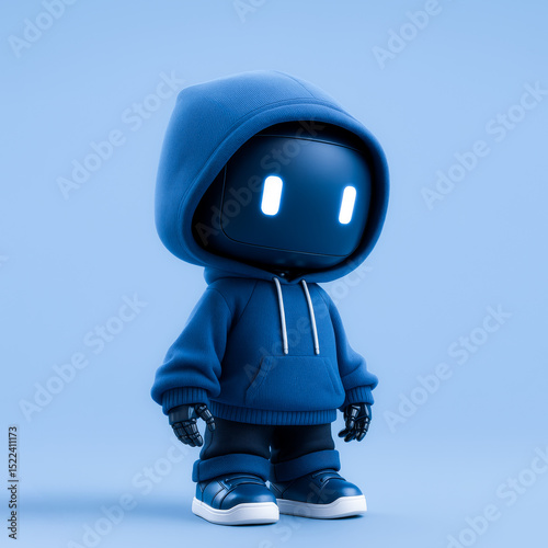 Streetwear AI Character – 3D Robot in Blue Hoodie and Sneakers