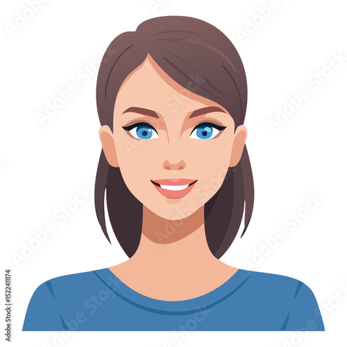 Flat Vector. Portrait of only one Woman. Simple Background.
