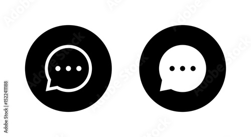 Speech bubble, message icon on black circle. Chat, speak sign symbol