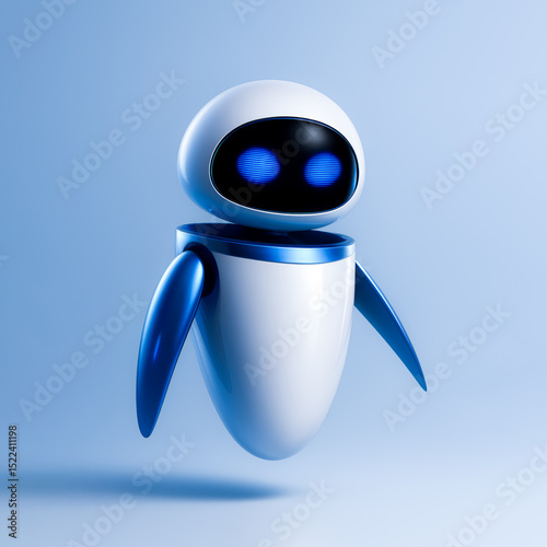Glossy Future Bot – 3D White and Blue AI Robot with Floating Pose