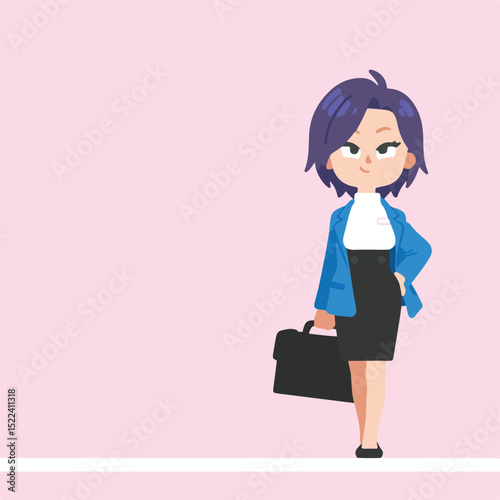 Stylish Businesswoman with Blue Jacket and Briefcase