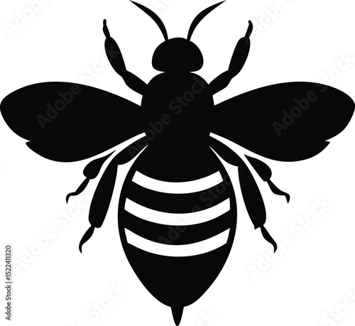 Black Silhouette of a Bee with Three Stripes on a White Background