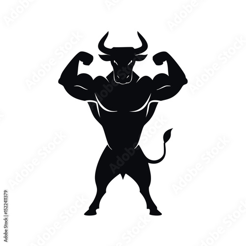 Muscular bull silhouette flexing biceps strong animal