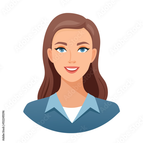Flat Vector. Portrait of only one Woman. Simple Background.