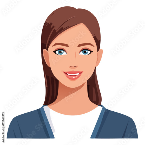 Flat Vector. Portrait of only one Woman. Simple Background.