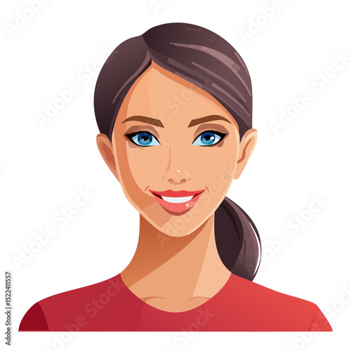 Flat Vector. Portrait of only one Woman. Simple Background.
