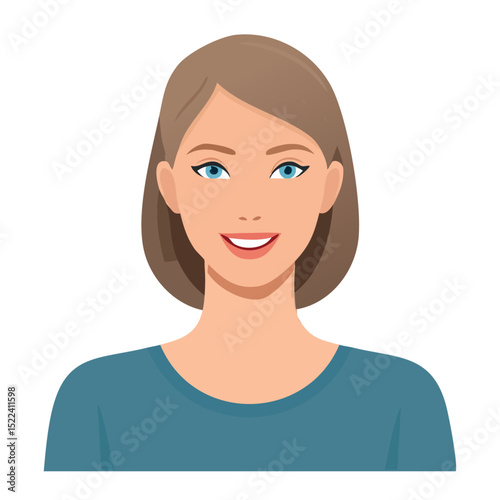 Flat Vector. Portrait of only one Woman. Simple Background.