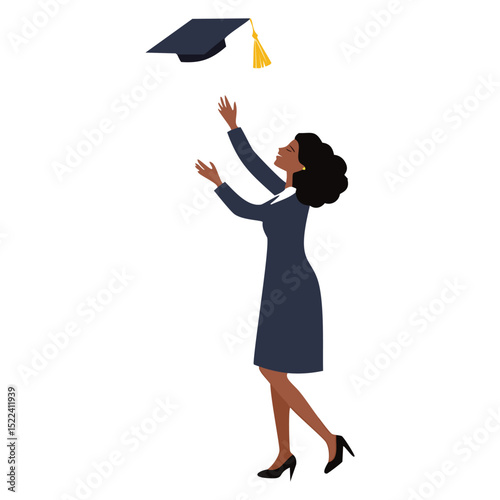 Happy graduate woman throwing cap in air celebrating success