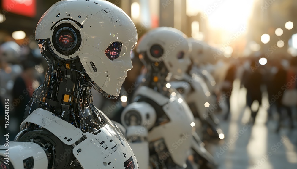 Fototapeta premium Detailed close-up view of futuristic robots.